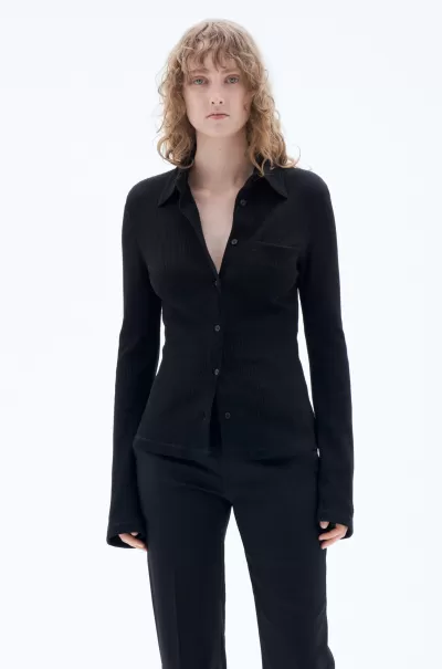 Filippa K Jerseyhemd Mit Waffelstruktur Tops Damen Black Robustheit
