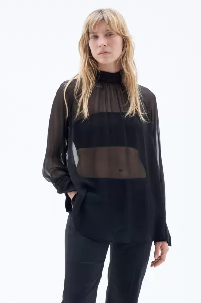 Damen Bestellung Filippa K Hemden Black Transparente Bluse Mit Bindeband Am Hals