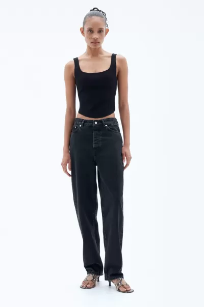 Filippa K Preisniveau Denim Damen Charcoal Black Jeans In Tapered-Passform Mit Weitem Bein
