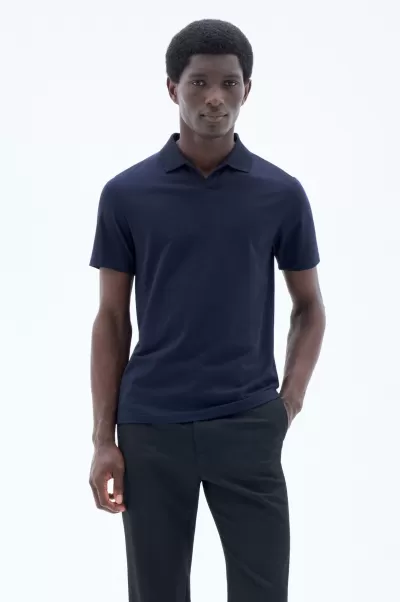 Verkauf Filippa K Herren T-Shirts Navy Stretch Cotton Polo T-Shirt