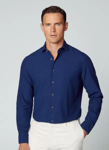 Hemden Hackett London Indigo Blue Herren Hemd Denim Slim Fit