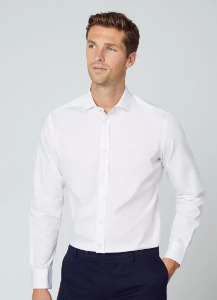 Hemden Hackett London Herren Hemd Tencel Baumwolle Slim Fit White