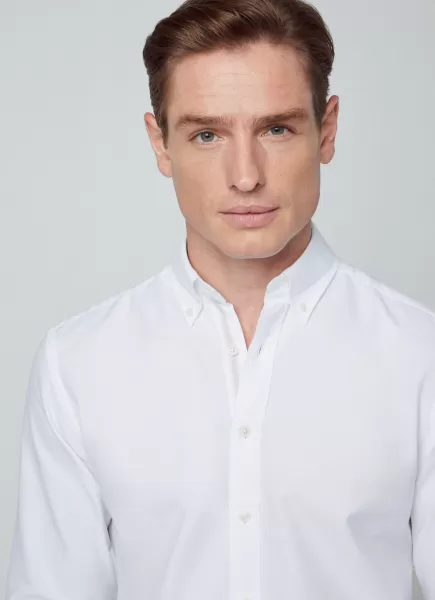 Hemden Hackett London White/Taupe Herren Hemd Oxford Baumwolle Slim Fit