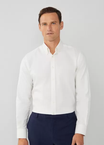 Hemden Herren White Hemd Fischgrätmuster Slim Fit Hackett London