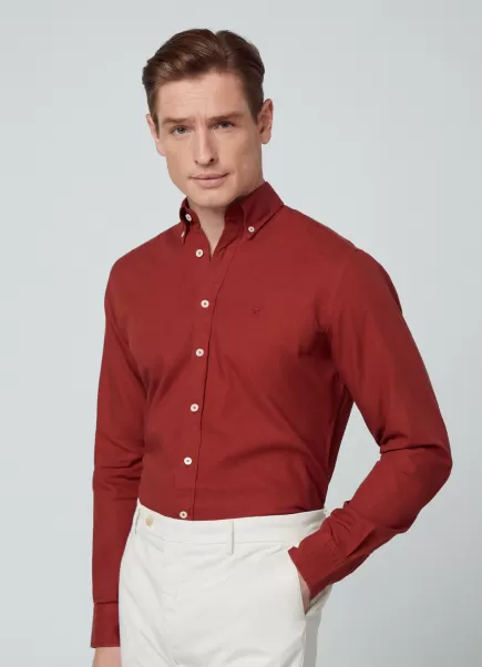Hackett London Hemd Baumwolle Oxford Slim Fit Brick Red Herren Hemden