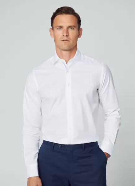 Herren Slim Fit Hemd Baumwoll-Twill Hemden White Hackett London