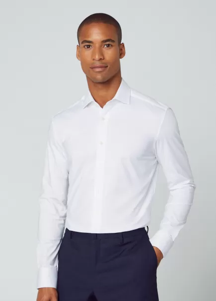 White Hackett London Hemd Einfarbig Baumwolle Slim Fit Hemden Herren