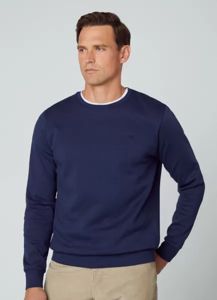 Hackett London Herren Sweatshirts & Hoodies Navy Pullover Doppelstrick