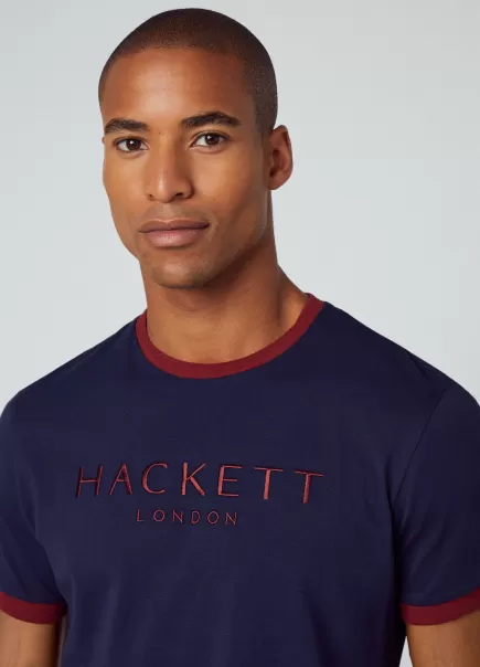 Navy Hackett London Herren T-Shirts T-Shirt Heritage Logo Gestickt