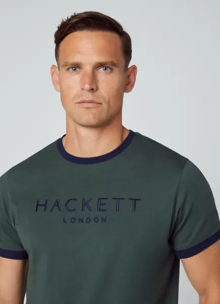 T-Shirts Hackett London Dark Green Herren T-Shirt Heritage Logo Gestickt
