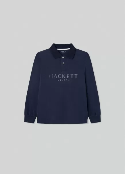 Hackett London Poloshirt Langärmlig Logo-Druck Navy Herren Poloshirts