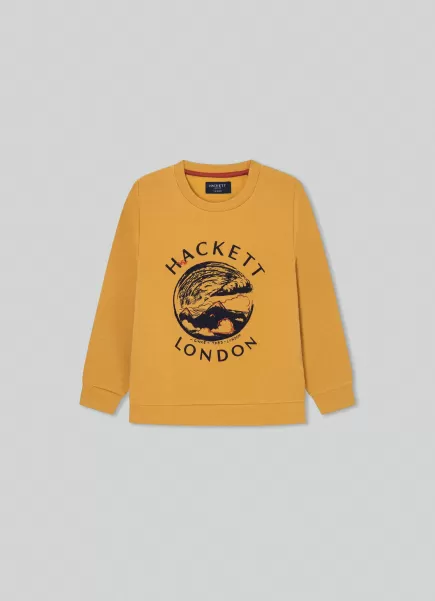 T-Shirts & Sweatshirts Hackett London Herren Mustard Brown Pullover Design Mit Logo