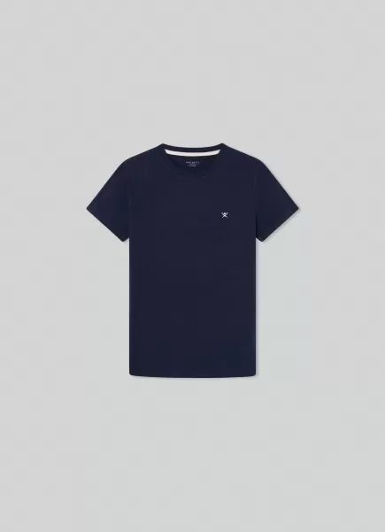 T-Shirts & Sweatshirts Hackett London T-Shirt Basic Logo Gestickt Herren Navy